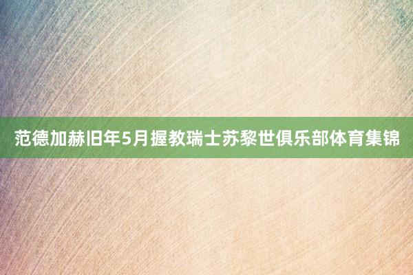 范德加赫旧年5月握教瑞士苏黎世俱乐部体育集锦